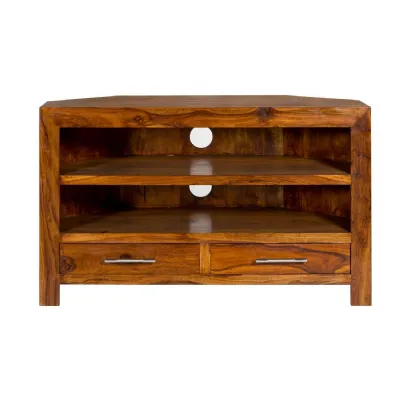 Modern Solid Sheesham Wood Cube Corner TV Cabinet