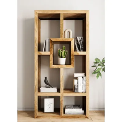 Scandinavian Natural Mango Wood Yoga Display Unit