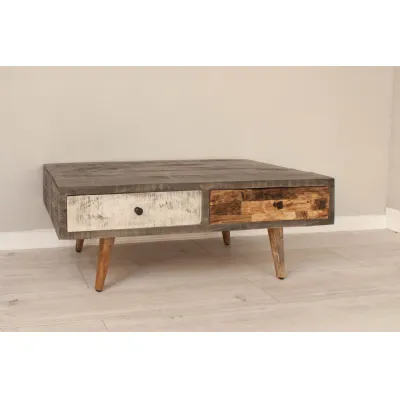 Natural Mixed Distressed Wooden 2 Drawer Small Coffee Table