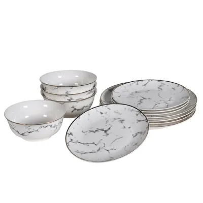 12 Piece Marble Effect Dinner Set