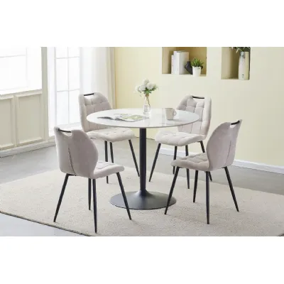 White Stone Top Small 1m Round Dining Table Black Base