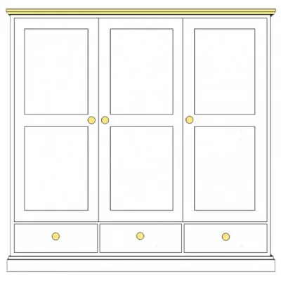 Painted and Solid Oak Top 3 Door, 3 Drawer Wardrobe