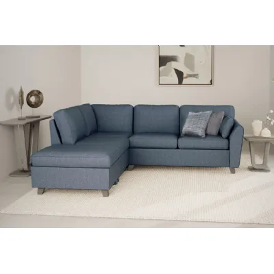 Blue Fabric Storage Ottoman Stool Limed Oak Legs