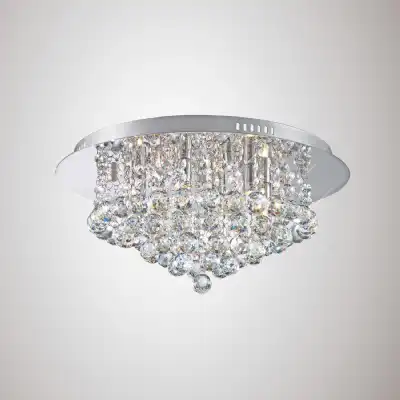 Dahlia Flush Ceiling, 450mm Round, 6 Light G9 Polished Chrome Crystal