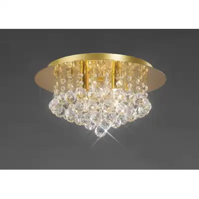 Dahlia Flush Ceiling, 350mm Round, 4 Light G9 Crystal French Gold