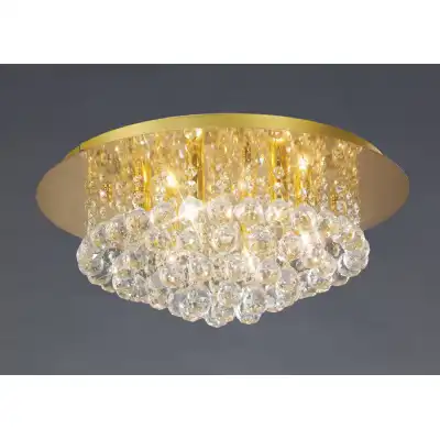 Dahlia Flush Ceiling, 450mm Round, 6 Light G9 Crystal French Gold