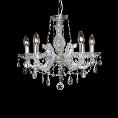 * Gabrielle Chandelier With Glass Sconce And Glass Droplets 5 Light E14 Polished Chrome Finish