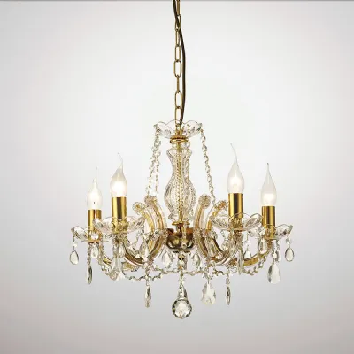 Brass Clear 5 Light Chandelier Glass Sconce Crystal Droplet