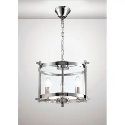 Nolan Single Small Pendant 3 Light E14 Polished Chrome Clear Glass