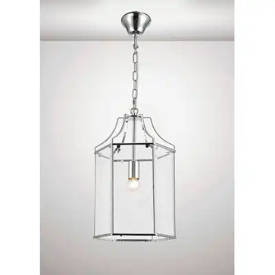 Payton Single Hexagonal Pendant 1 Light E27 Polished Chrome Clear Glass