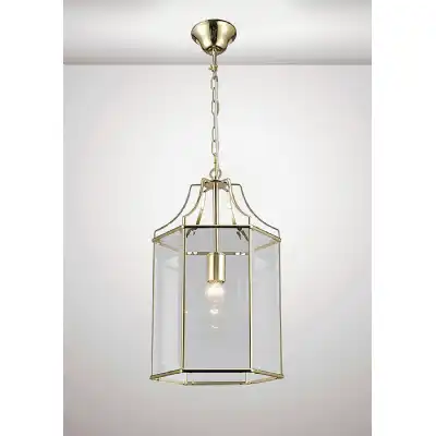 Payton Single Hexagonal Pendant 1 Light E27 French Gold Clear Glass