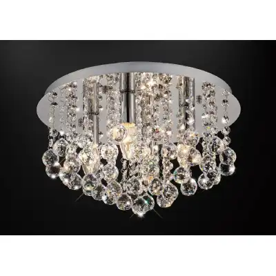 Acton Flush Ceiling 4 Light E14, 380mm Round, Polished Chrome Sphere Crystal