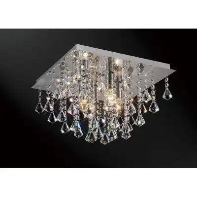 Acton Flush Ceiling 4 Light E14, 380mm Square, Polished Chrome Prism Crystal