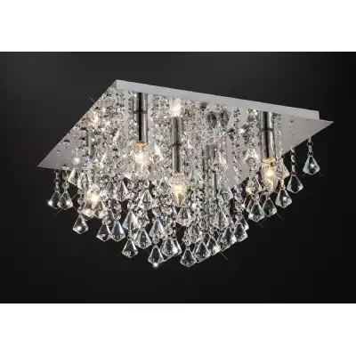 Acton Flush Ceiling 5 Light E14, 460mm Square, Polished Chrome Prism Crystal