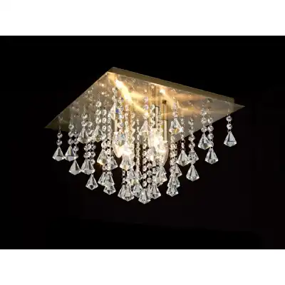 Acton Flush Ceiling 4 Light E14, 380mm Square, Antique Brass Prism Crystal