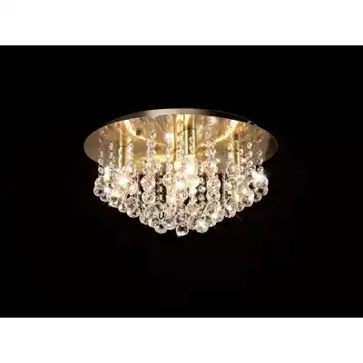 Acton Flush Ceiling 5 Light E14, 460mm Round, Antique Brass Sphere Crystal