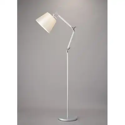 Karis Adjustable Floor Lamp 1 Light E27 Silver Polished Chrome c w Cream Pearl Shade