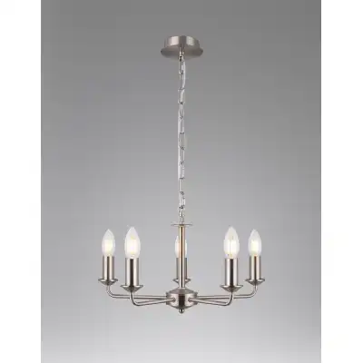 Banyan 5 Light Multi Arm Pendant Without Shade, c w 1.5m Chain, E14 Satin Nickel