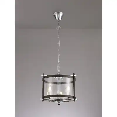 Nolan Single Small Pendant 3 Light E14 Brown Oxide Polished Chrome Clear Glass