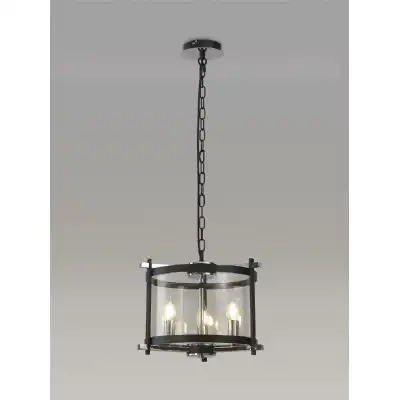 Nolan Single Small Pendant 3 Light E14 Black With Polished Chrome Detail And Clear Glass