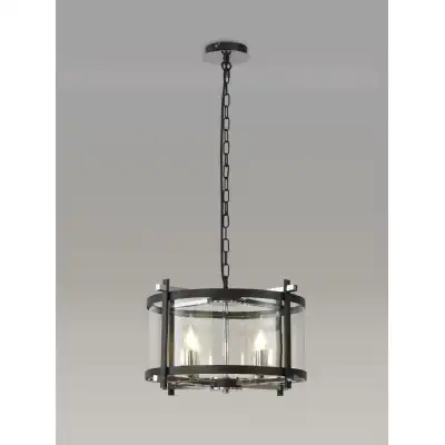 Nolan Single Medium Pendant 4 Light E14 Black With Polished Chrome Detail And Clear Glass