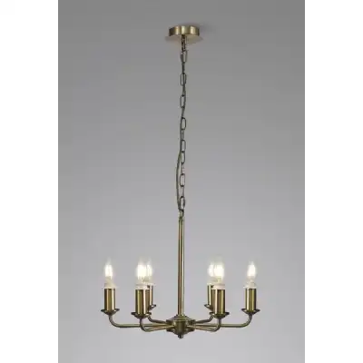 Banyan 6 Light Multi Arm Pendant Semi Flush Without Shade, c w 1.5m Chain, E14 Antique Brass