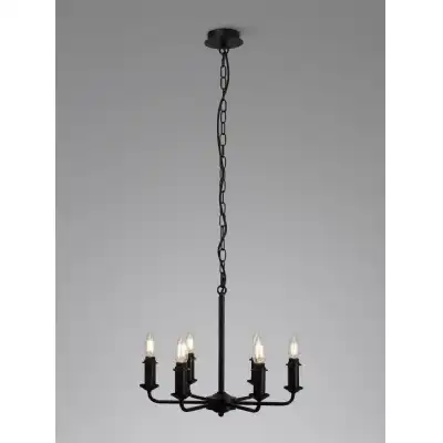 Banyan 6 Light Multi Arm Pendant Semi Flush Without Shade, c w 1.5m Chain, E14 Matt Black