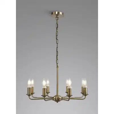 Banyan 8 Light Multi Arm Pendant Semi Flush Without Shade, c w 1.5m Chain, E14 Antique Brass