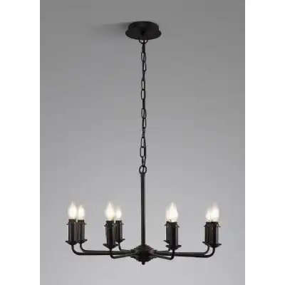 Banyan 8 Light Multi Arm Pendant Semi Flush Without Shade, c w 1.5m Chain, E14 Matt Black