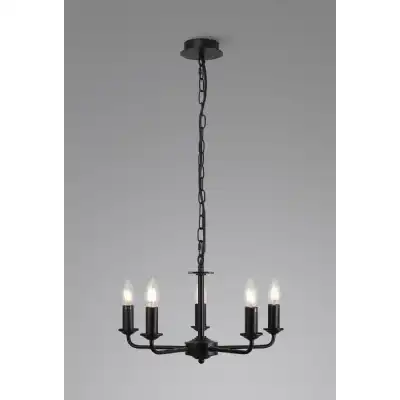 Banyan 5 Light Multi Arm Pendant Without Shade, c w 1.5m Chain, E14 Matt Black