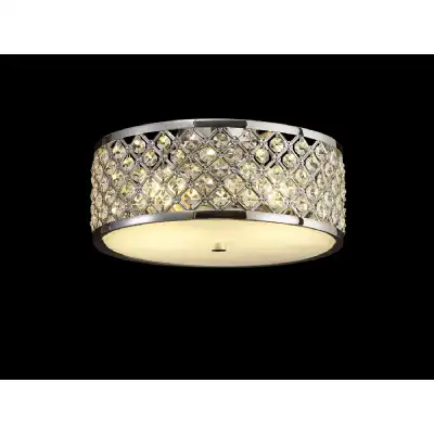 Sasha 2 Light E27, Flush Ceiling Light, 300mm Round, Polished Chrome With Crystal Glass And Opal Glass Diffuser