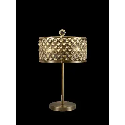 Sasha 2 Light E14, Table Lamp, Antique Brass With Crystal Glass And Opal Glass Diffuser