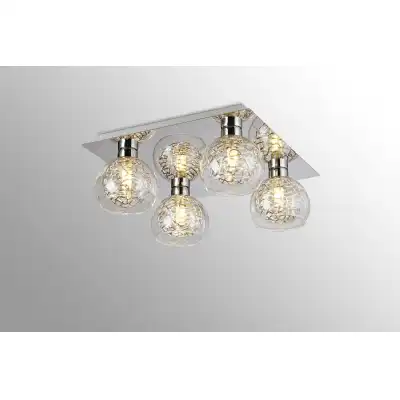 Talia Flush Ceiling Square, 4 Light G9, Polished Chrome Silver Clear Glass