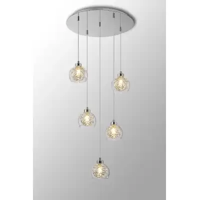 Talia Pendant Round, 5 Light G9, Polished Chrome Silver Clear Glass