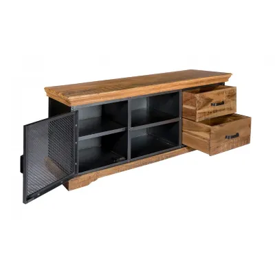 Distressed Wood 1 Door 2 Drawer TV Media Cabinet