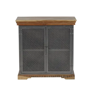 Distressed Wood Industrial Reclaimed Metal Small Sideboard