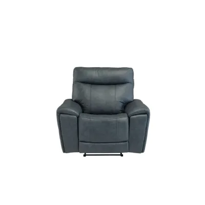 Blue Leather High Back Electric Power Recliner Armchair