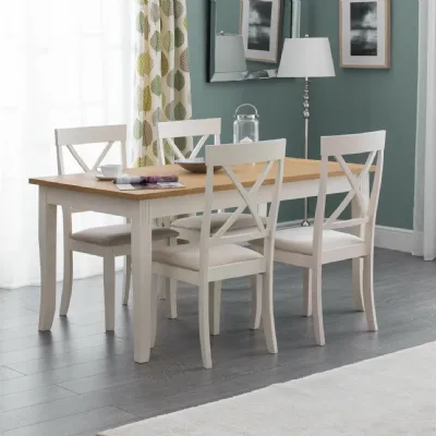 Ivory Painted Rectangular 4 Seater Dining Table with Oiled Oak Top