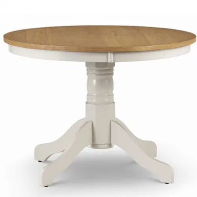 Ivory and Oak Veneer Round Pedestal Dining Table with Solid Wood Base