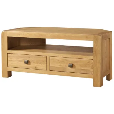 Waxed White Oak 2 Drawer Corner TV Media Entertainment Unit