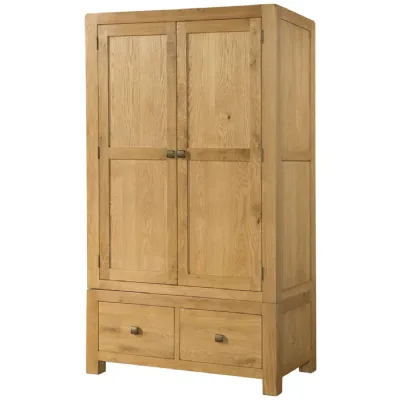 Oak 2 Door 2 Drawer Double Wardrobe 190cm Tall
