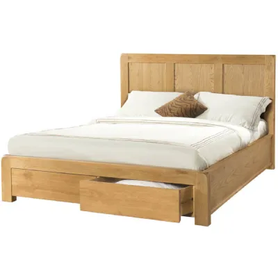 Oak 2 Drawer King Size Bed with Drawers Wax Finish