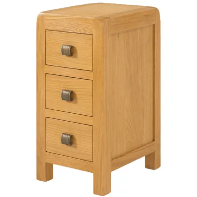 White Oak Lacquered 3 Drawer Compact Bedside Table