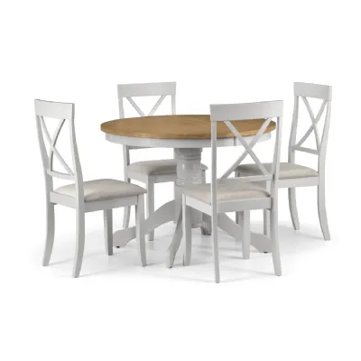 Light Grey and Oak Veneer Round Pedestal 4 Seater Dining Table