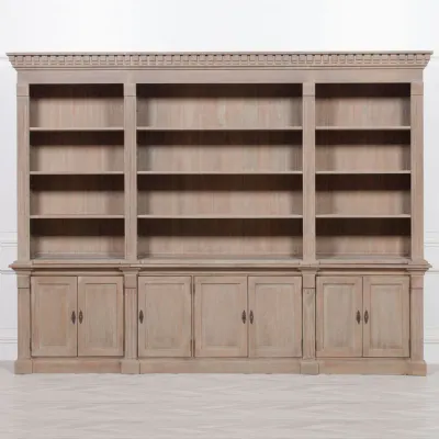 Rustic White Washed Extra Large Triple Bookcase