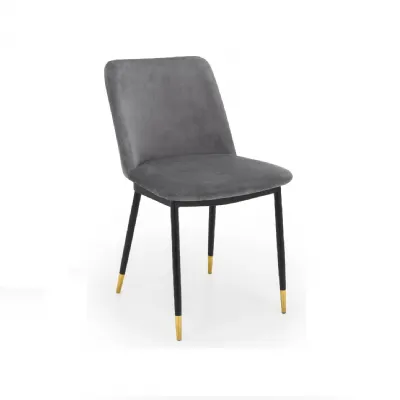 Grey Velvet Fabric Upholstered Dining Chair with Black Brushed Brass Tip Legs