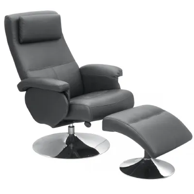Black Leather Swivel Recliner Chair and Footstool