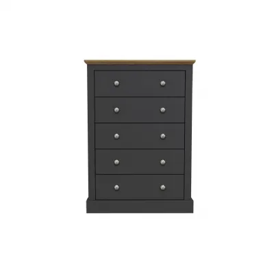 Traditional Charcoal Painted and Oak Effect Top 5 Drawer Bedroom Chest