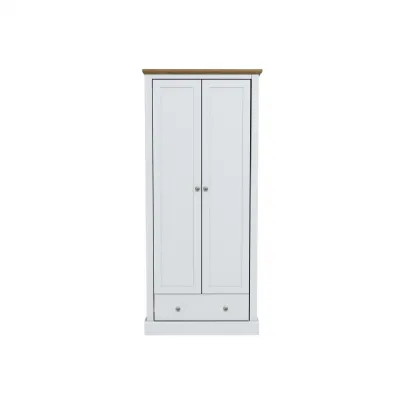 White 2 Door Wardrobe with Oak Effect Finish and Drawer