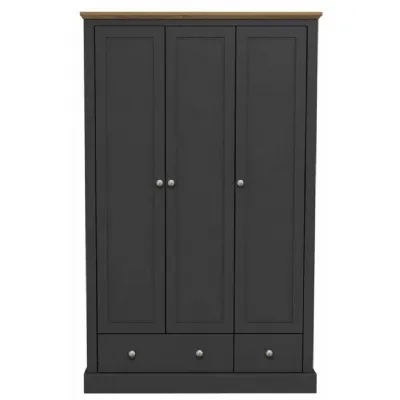Charcoal Black 3 Door 2 Drawer Triple Wardrobe with Oak Top